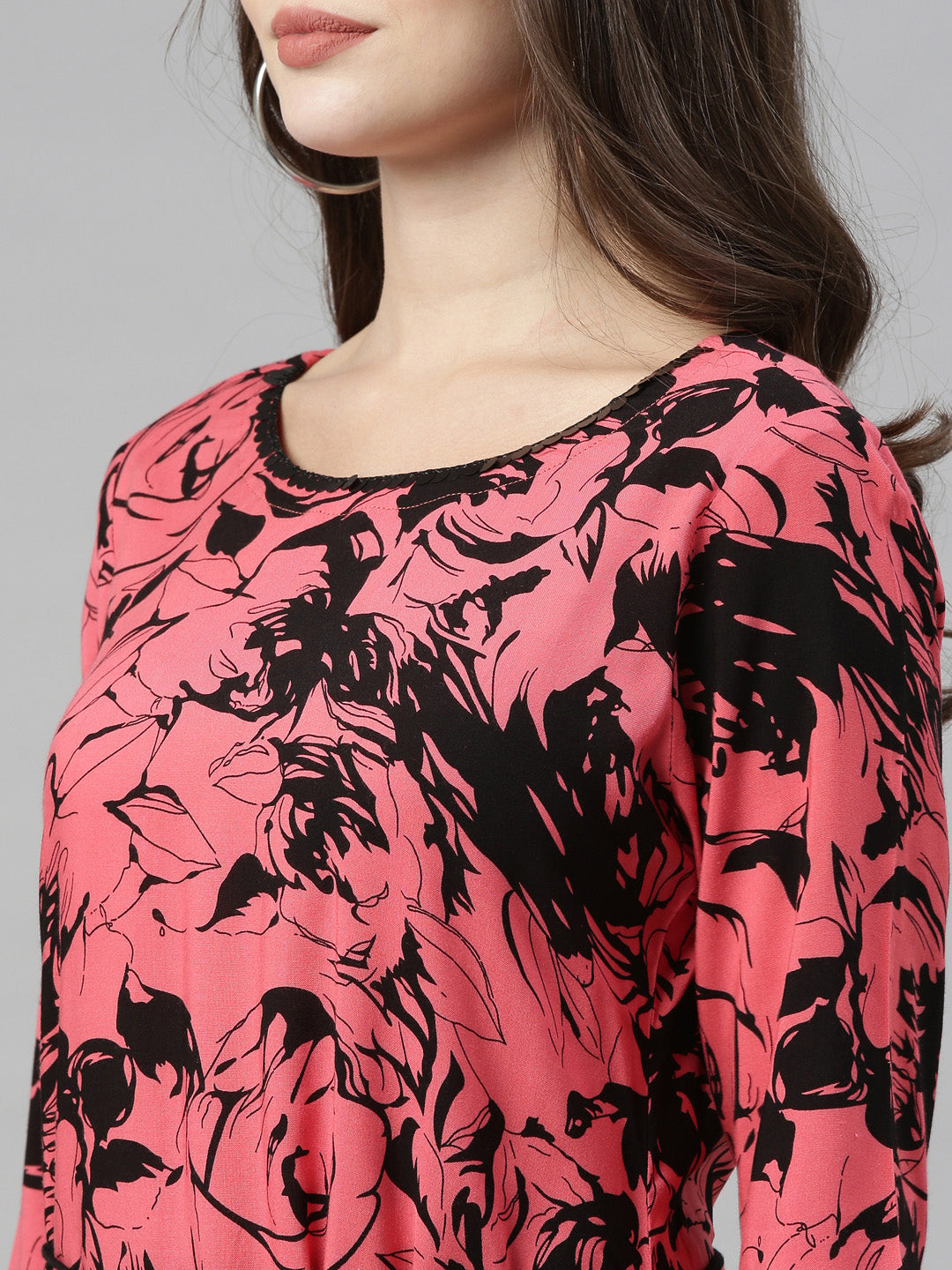 Neerus Carrot Color Rayon Fabric Tunic