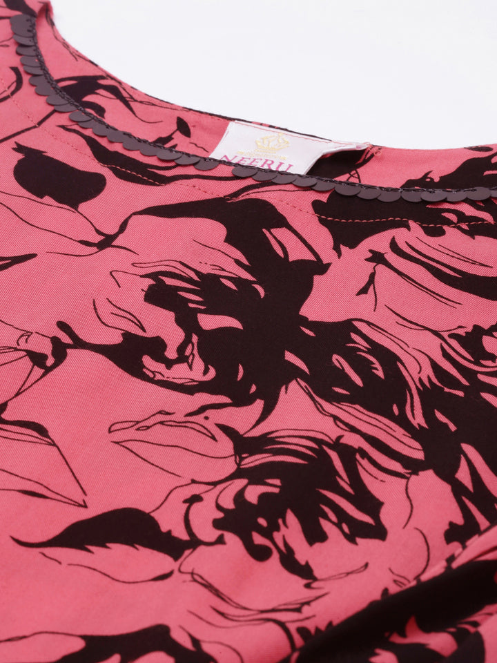 Neerus Carrot Color Rayon Fabric Tunic