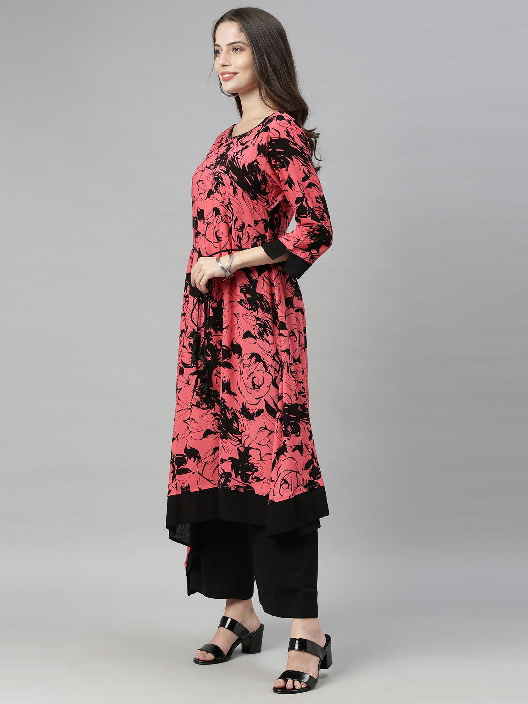 Neerus Carrot Color Rayon Fabric Tunic