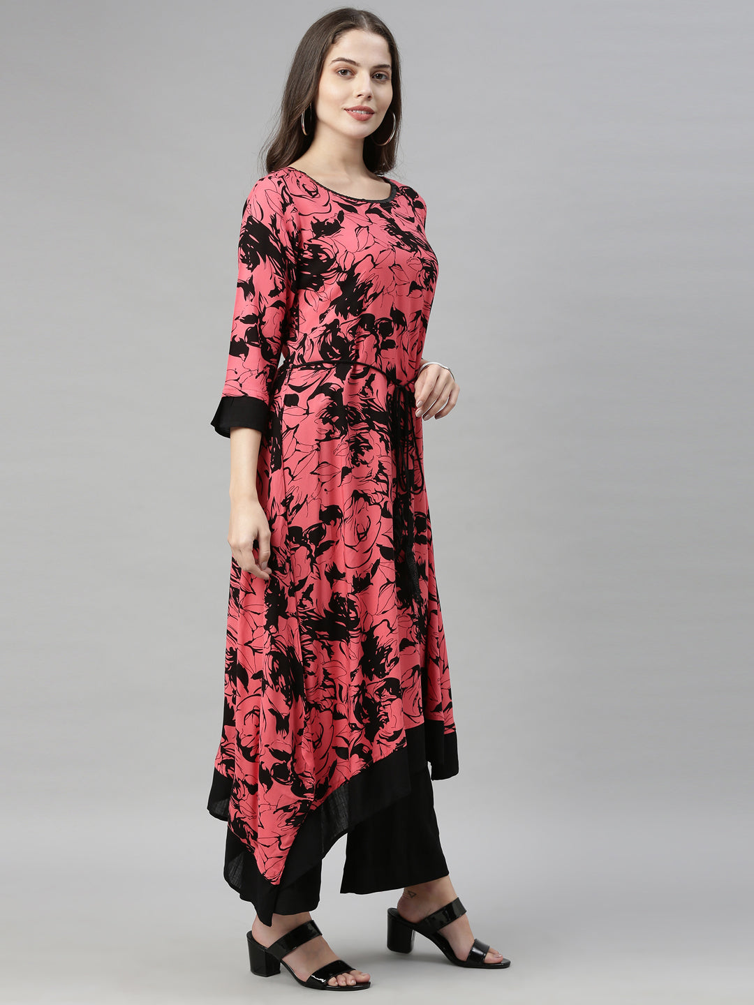 Neerus Carrot Color Rayon Fabric Tunic