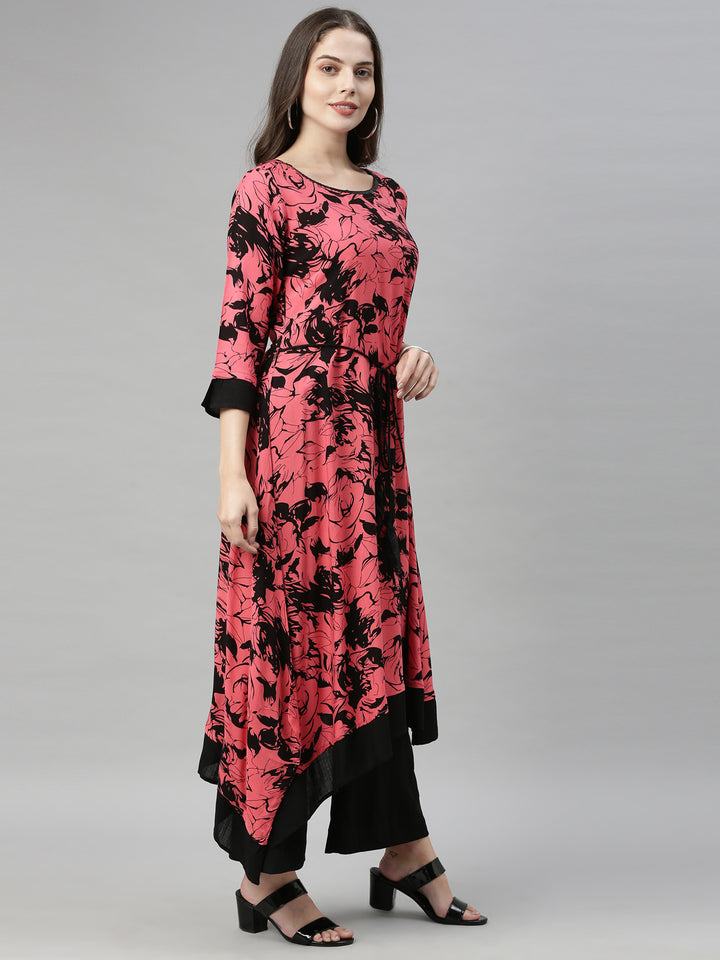 Neerus Carrot Color Rayon Fabric Tunic