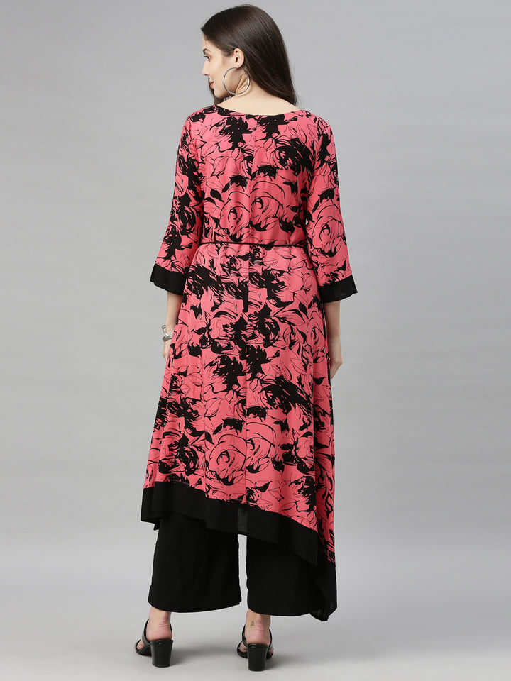 Neerus Carrot Color Rayon Fabric Tunic