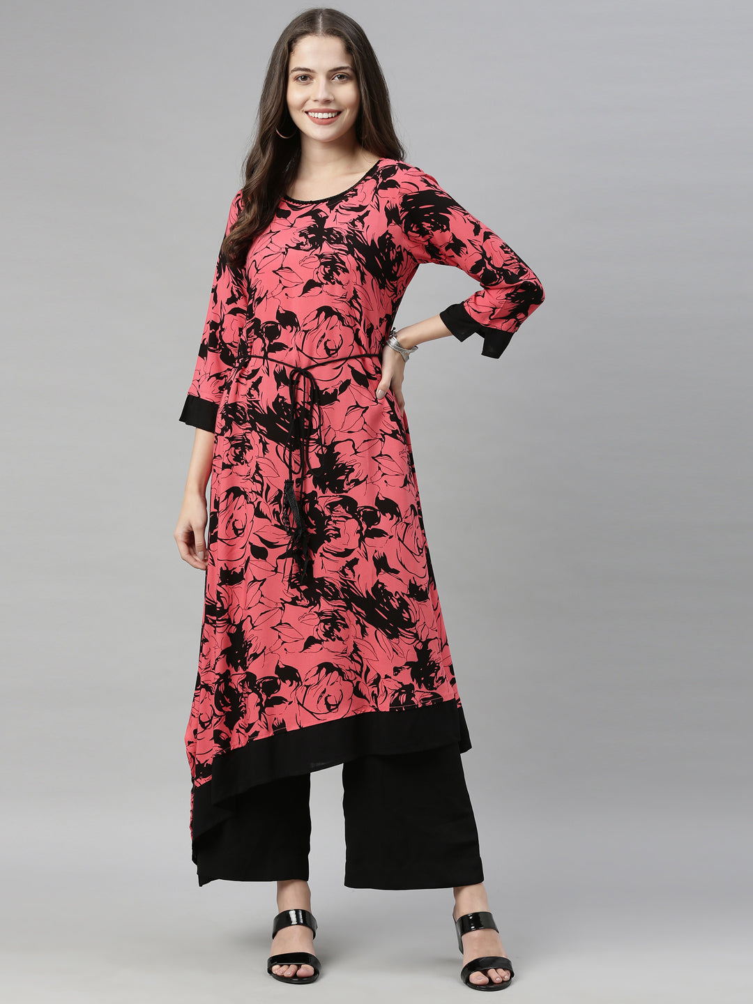 Neerus Carrot Color Rayon Fabric Tunic