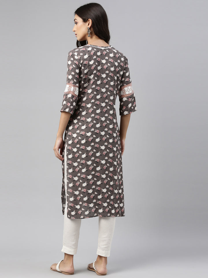 Neerus Green rayon solid kurti - detail view 2