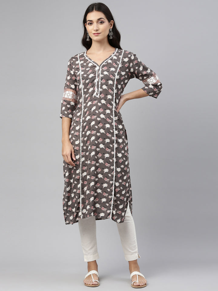 Neerus Green rayon solid kurti - front view