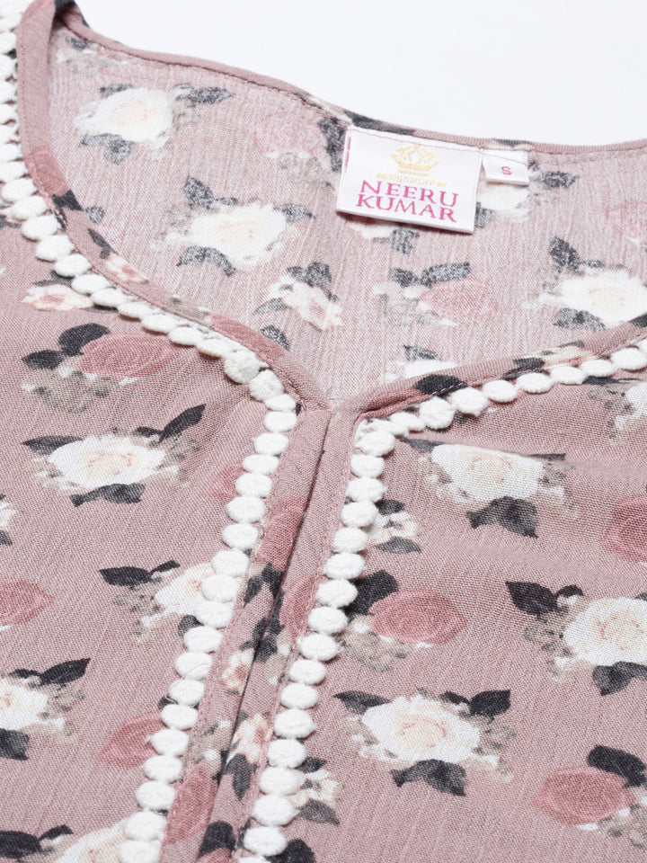 Neerus Pink rayon solid kurti - side view
