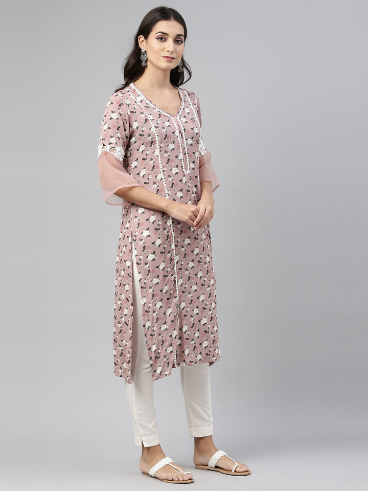 Neerus Pink rayon solid kurti - detail view 3