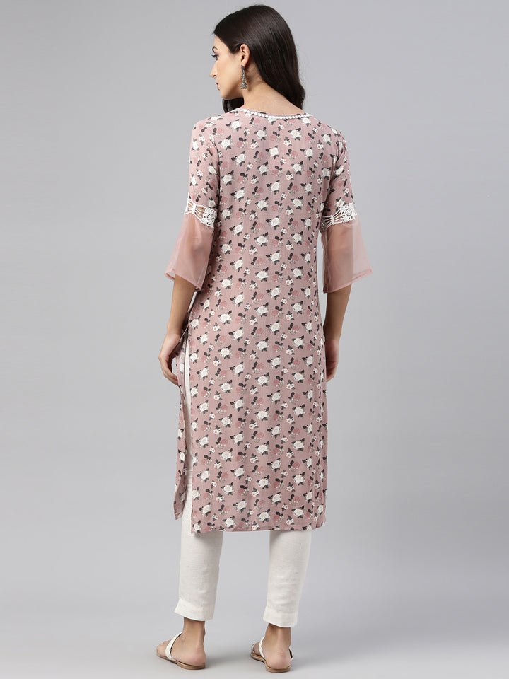 Neerus Pink rayon solid kurti - detail view 4