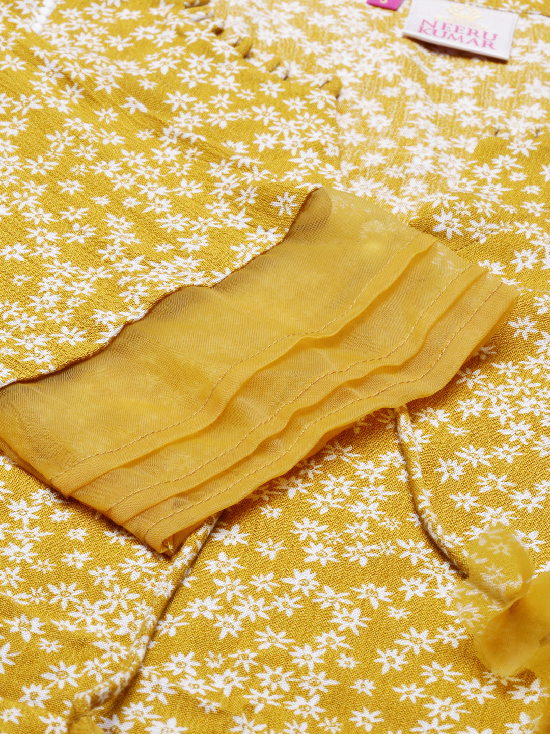 Neerus Yellow chiffon solid kurti - detail view 1
