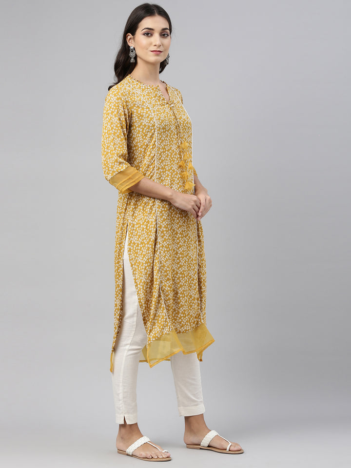 Neerus Yellow chiffon solid kurti - detail view 3