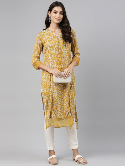 Neeru's Mustard Color Chiffon Fabric Tunic