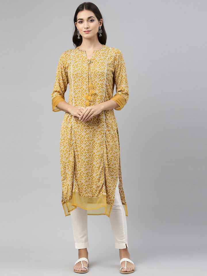 Neerus Yellow chiffon solid kurti - detail view 5