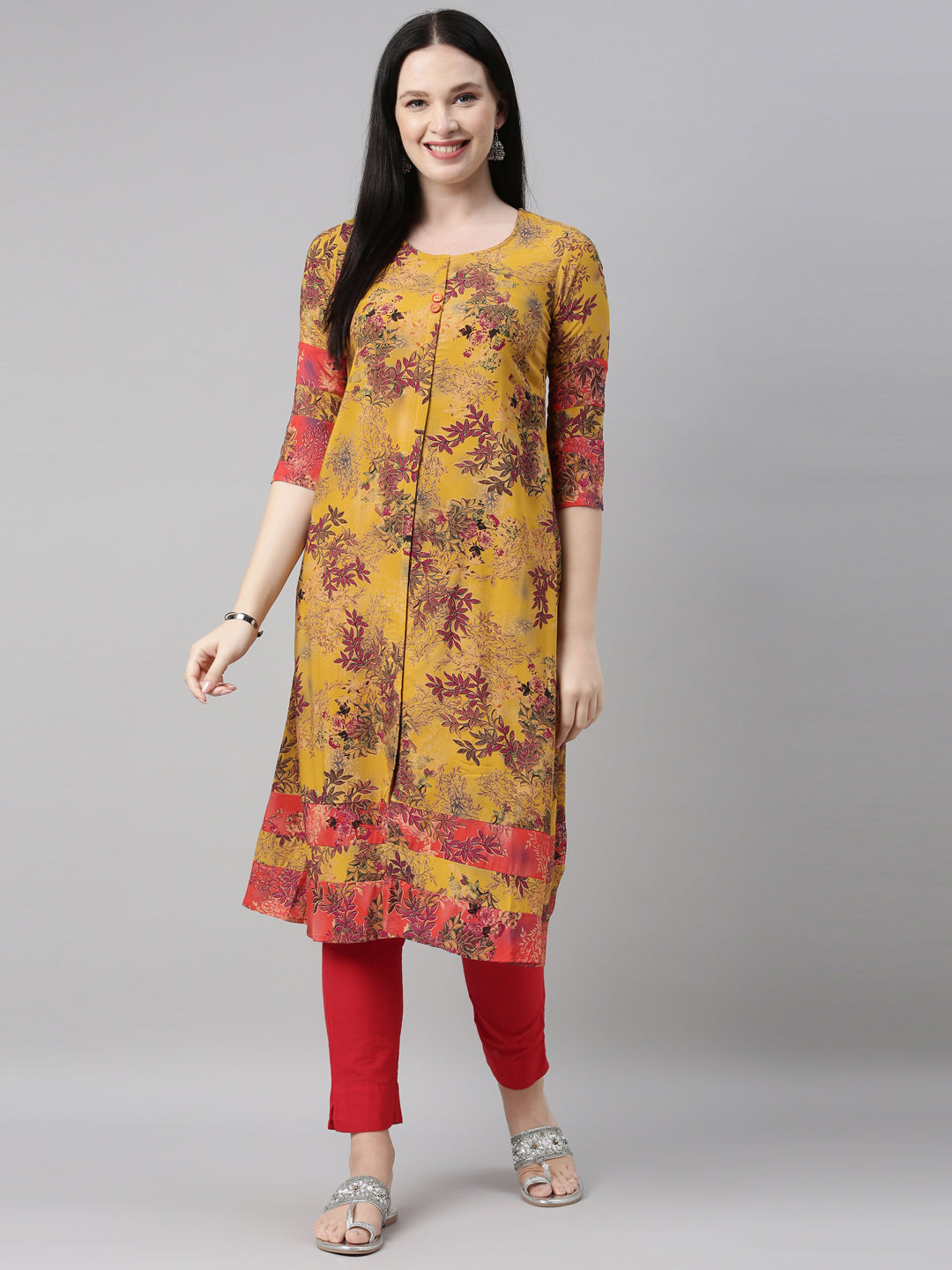 Neerus Mustard Color Rayon Fabric Kurta