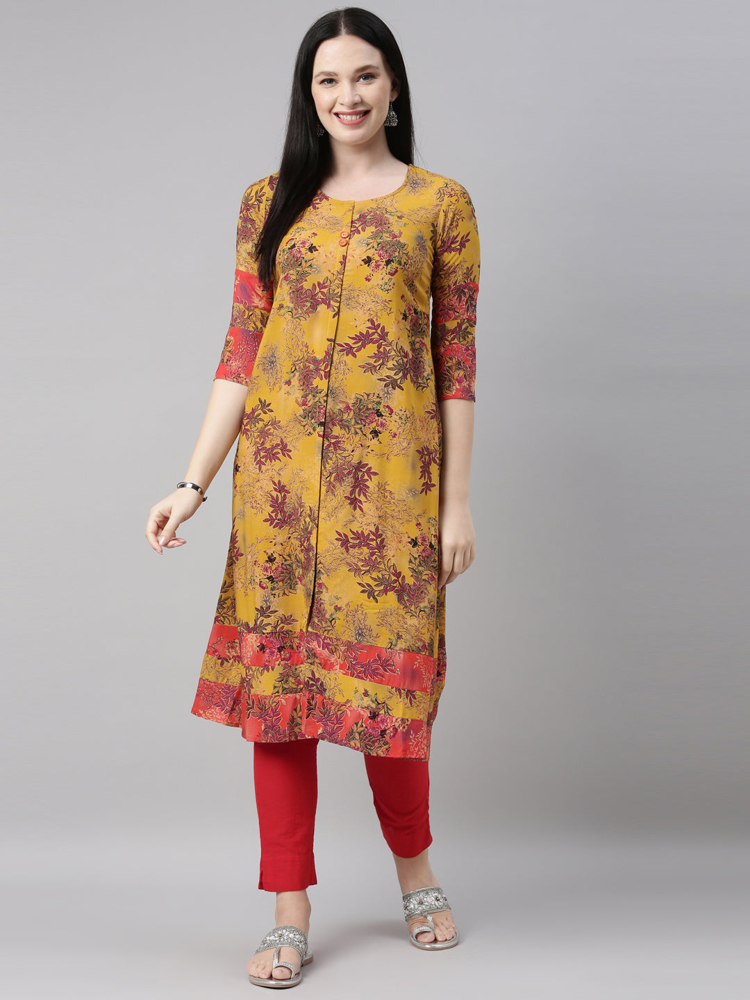 Neeru'S mustard color, rayon fabric kurta