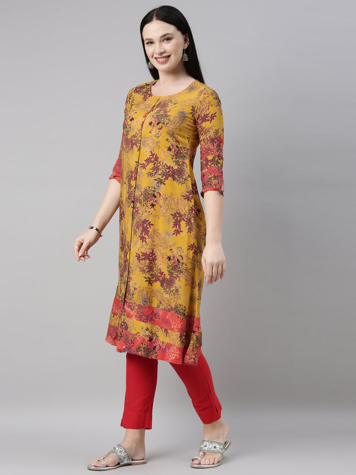 Neerus Mustard Color Rayon Fabric Kurta