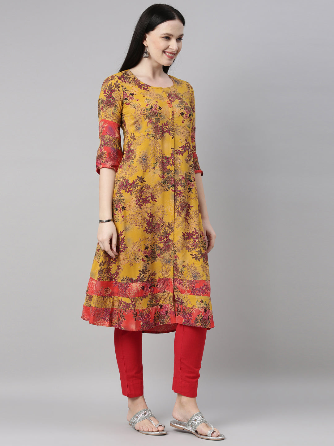 Neerus Mustard Color Rayon Fabric Kurta