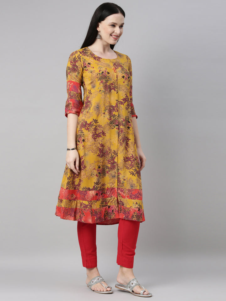 Neerus Mustard Color Rayon Fabric Kurta