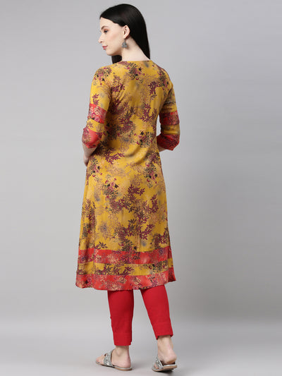Neeru'S mustard color, rayon fabric kurta
