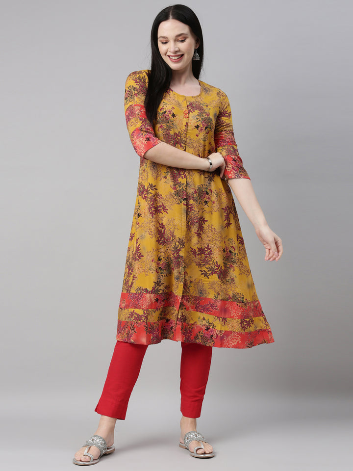 Neerus Mustard Color Rayon Fabric Kurta