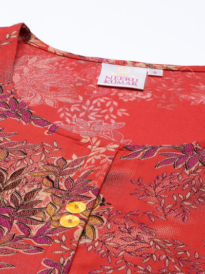 Neeru's Red Color Rayon Fabric Kurta