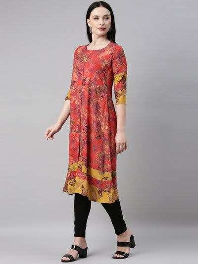 Neeru's Red Color Rayon Fabric Kurta