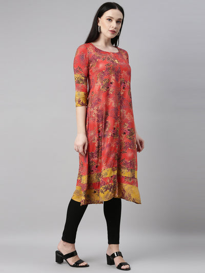 Neeru's Red Color Rayon Fabric Kurta