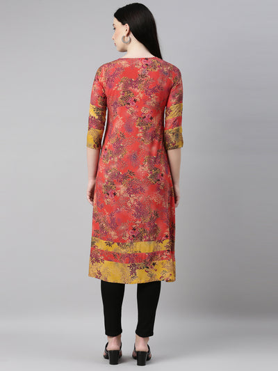 Neeru's Red Color Rayon Fabric Kurta