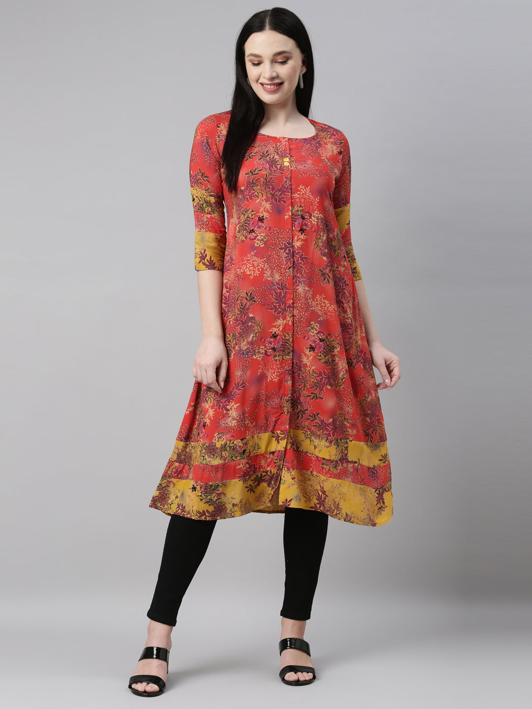 Neeru's Red Color Rayon Fabric Kurta