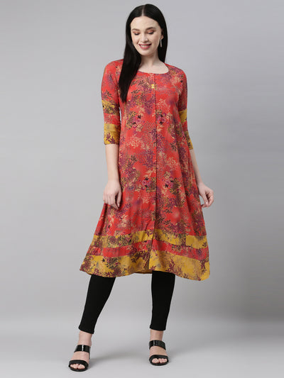 Neeru's Red Color Rayon Fabric Kurta