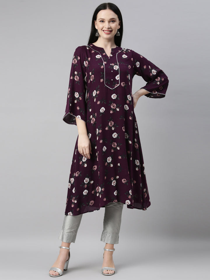 Neerus Purple Color Chiffon Fabric Kurta