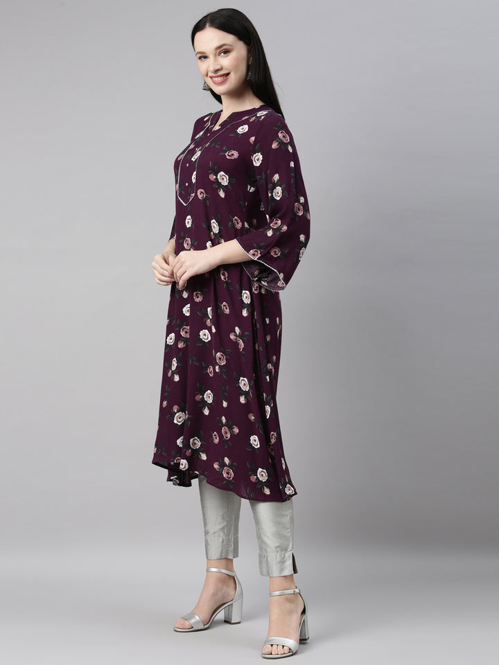 Neerus Purple Color Chiffon Fabric Kurta