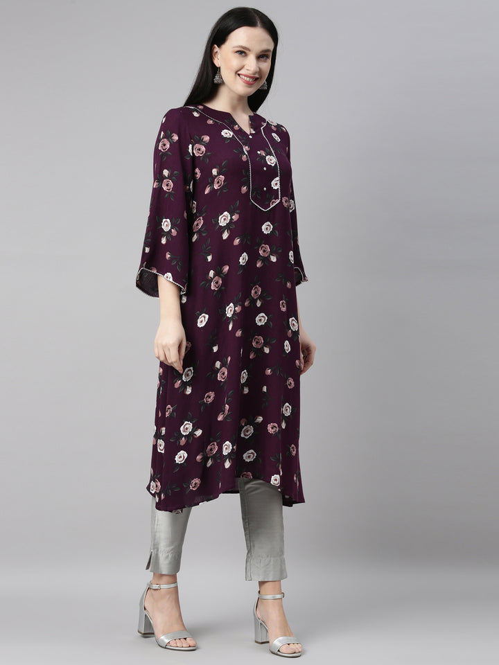 Neerus Purple Color Chiffon Fabric Kurta