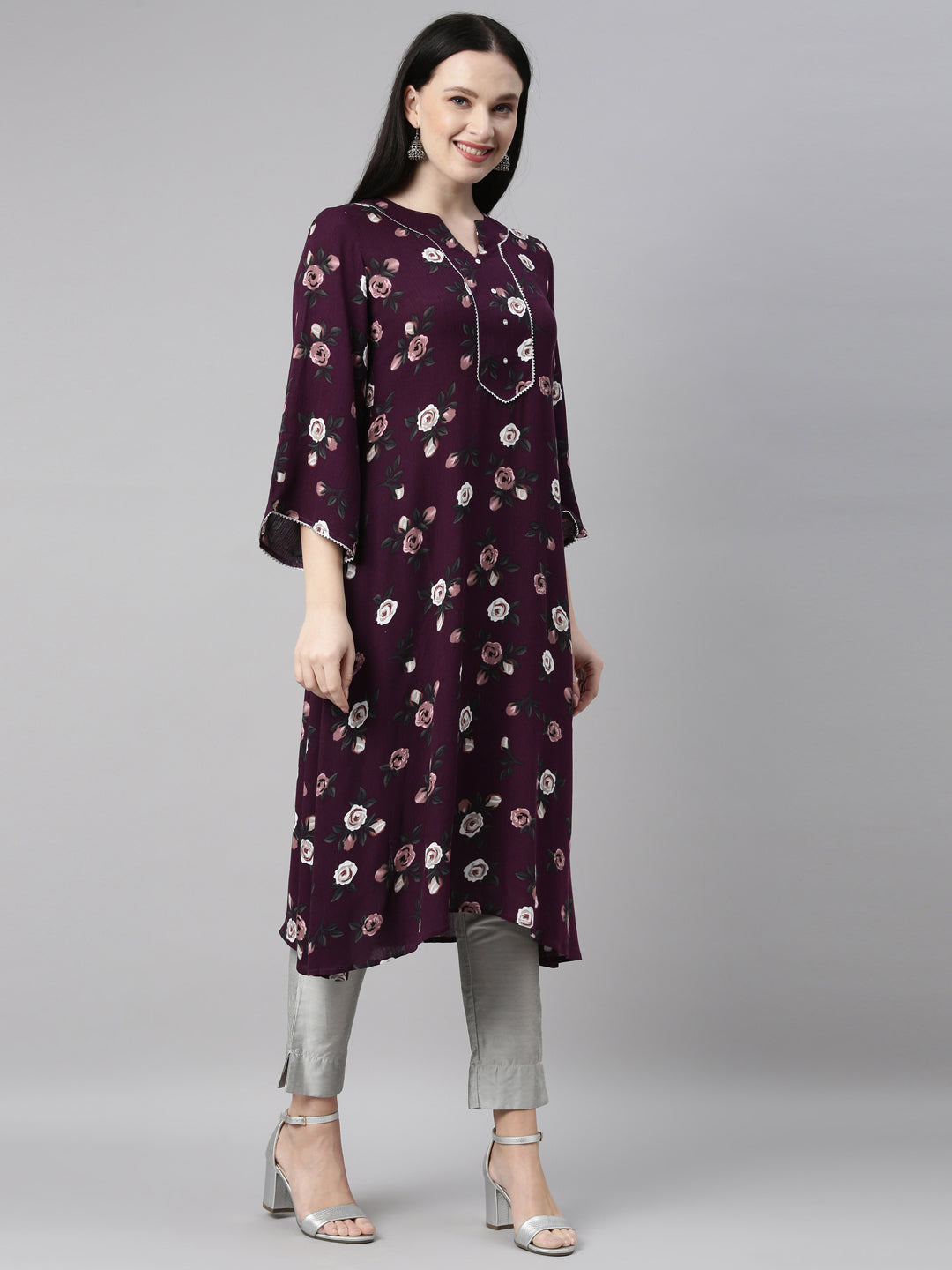 Neeru's Purple Color Chiffon Fabric Kurta