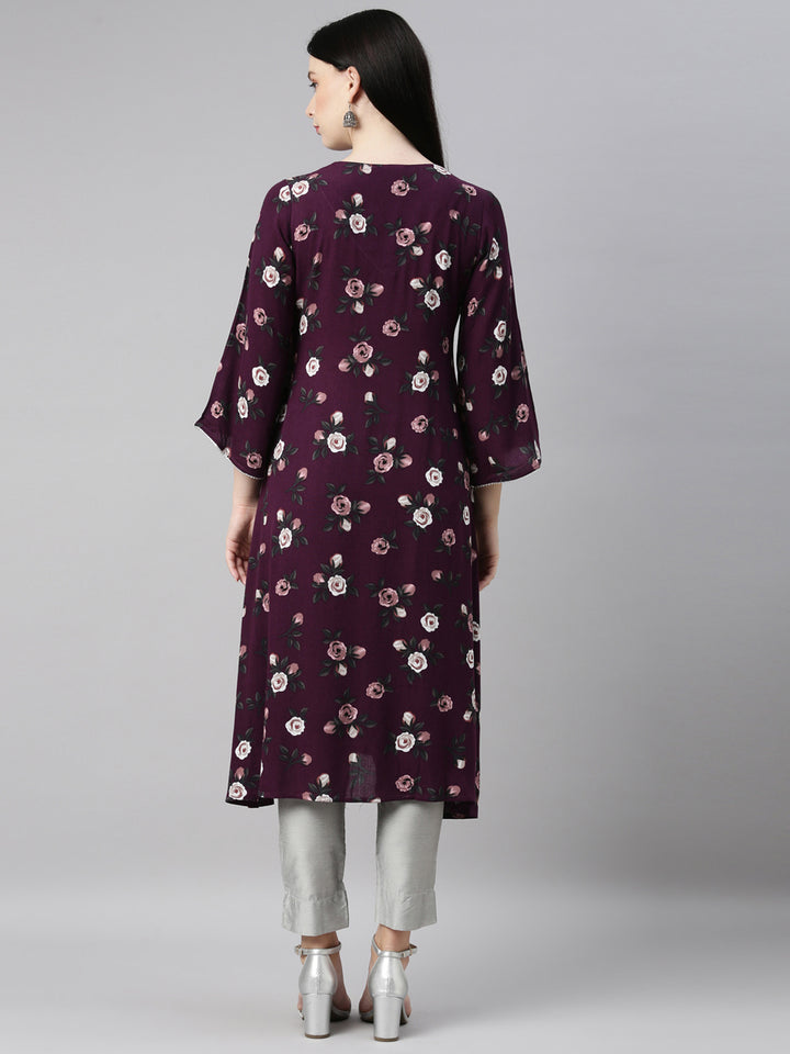 Neerus Purple Color Chiffon Fabric Kurta