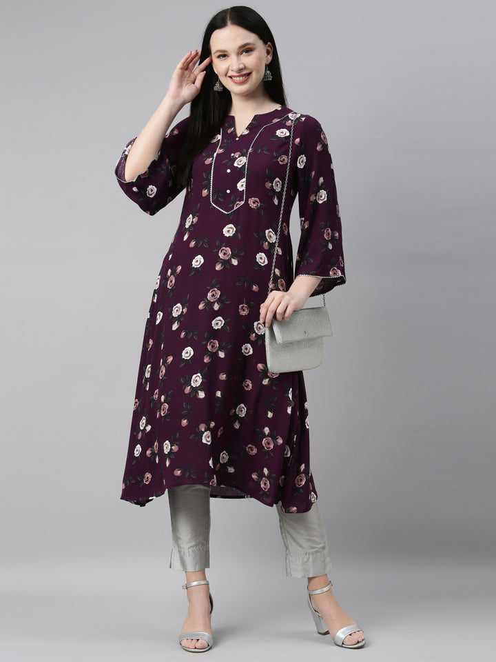 Neerus Purple Color Chiffon Fabric Kurta