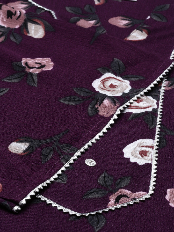 Neerus Purple Color Chiffon Fabric Kurta