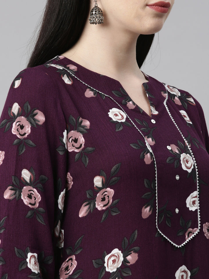 Neerus Purple Color Chiffon Fabric Kurta