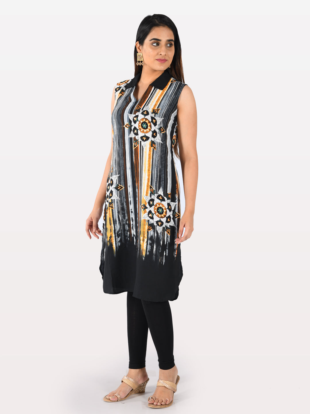 Neerus Black georgette solid kurti - detail view 2