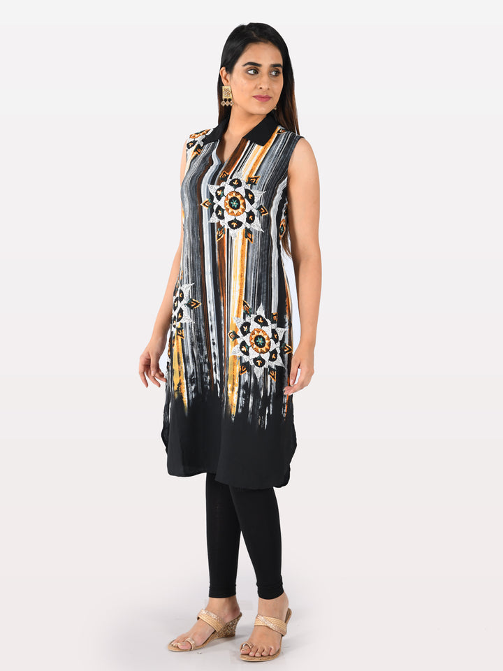 Neerus Black georgette solid kurti - detail view 2