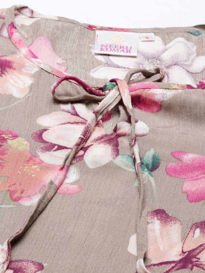 Neerus Beige Color Rayon Fabric Tunic