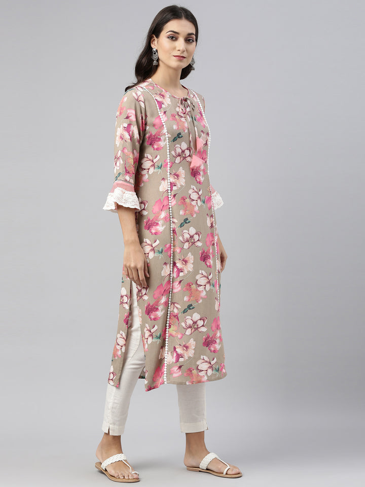 Neerus Beige Color Rayon Fabric Tunic