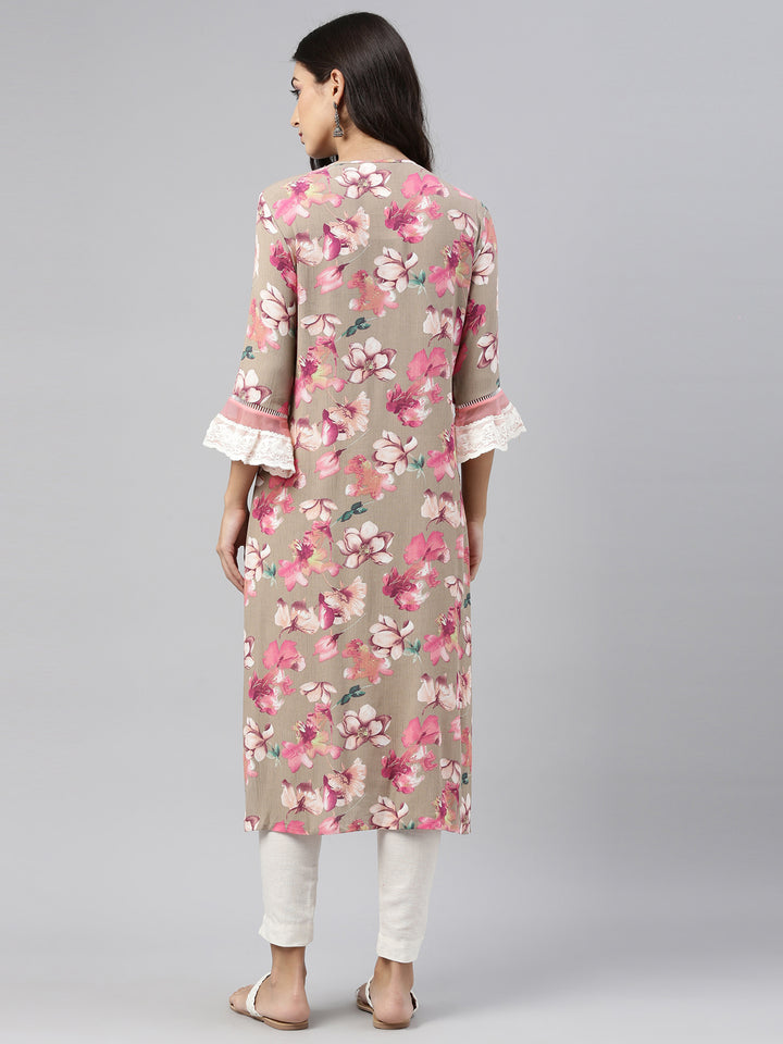 Neerus Beige Color Rayon Fabric Tunic