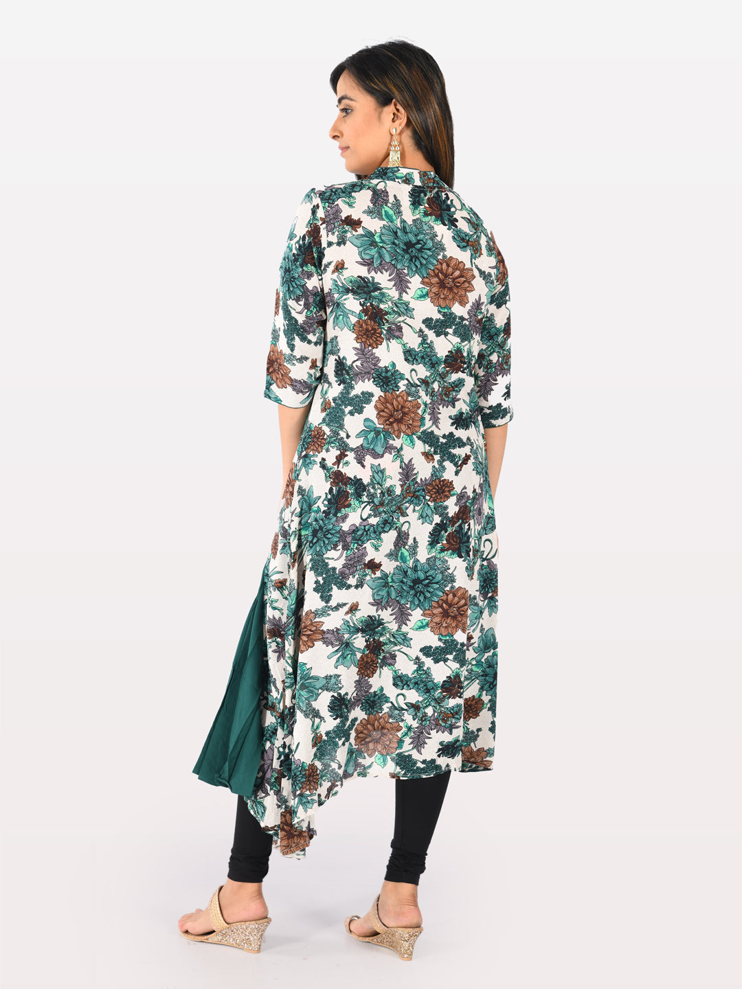 Neerus Green rayon printed kurti tunic - side view