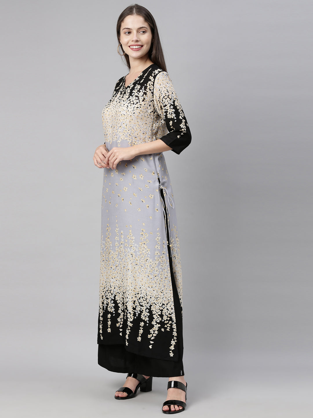 Neerus Grey Color Rayon Fabric Tunic