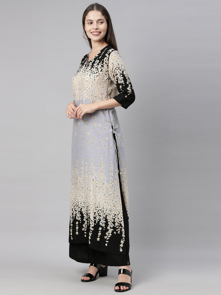 Neerus Grey Color Rayon Fabric Tunic