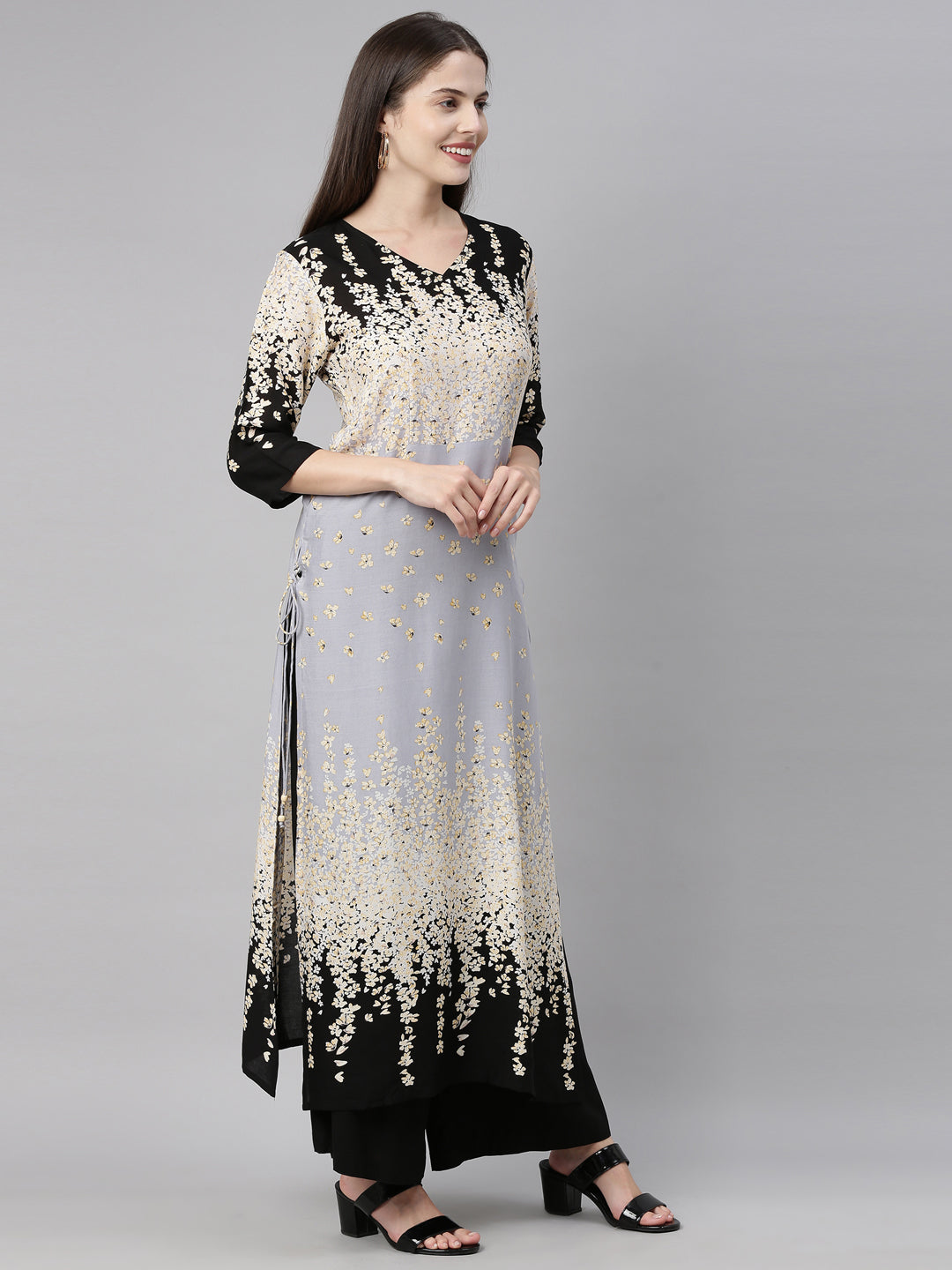 Neerus Grey Color Rayon Fabric Tunic