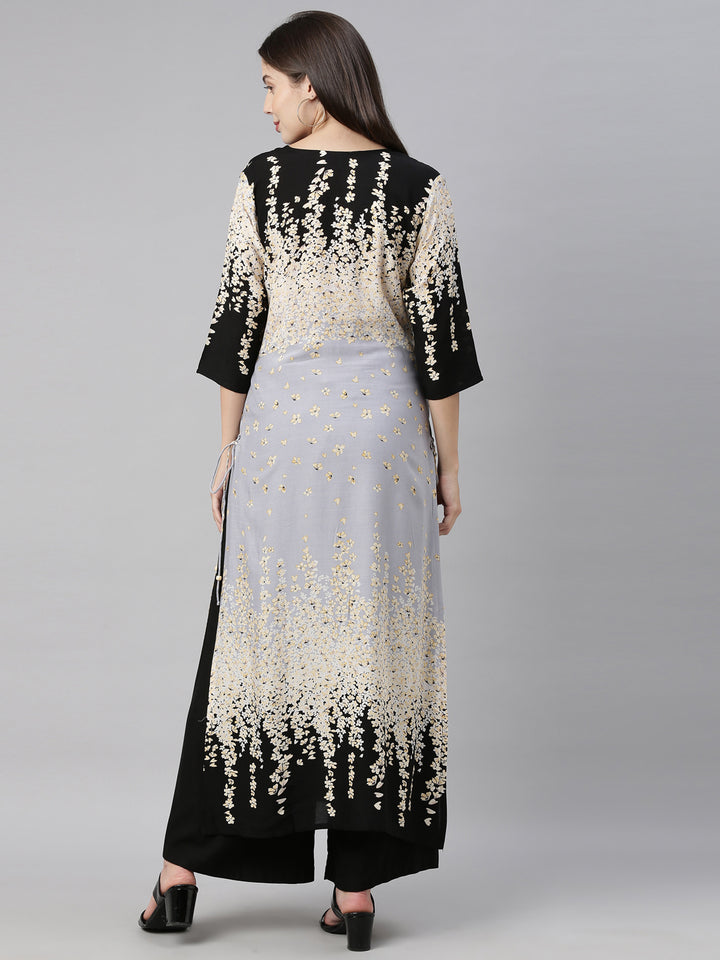 Neerus Grey Color Rayon Fabric Tunic