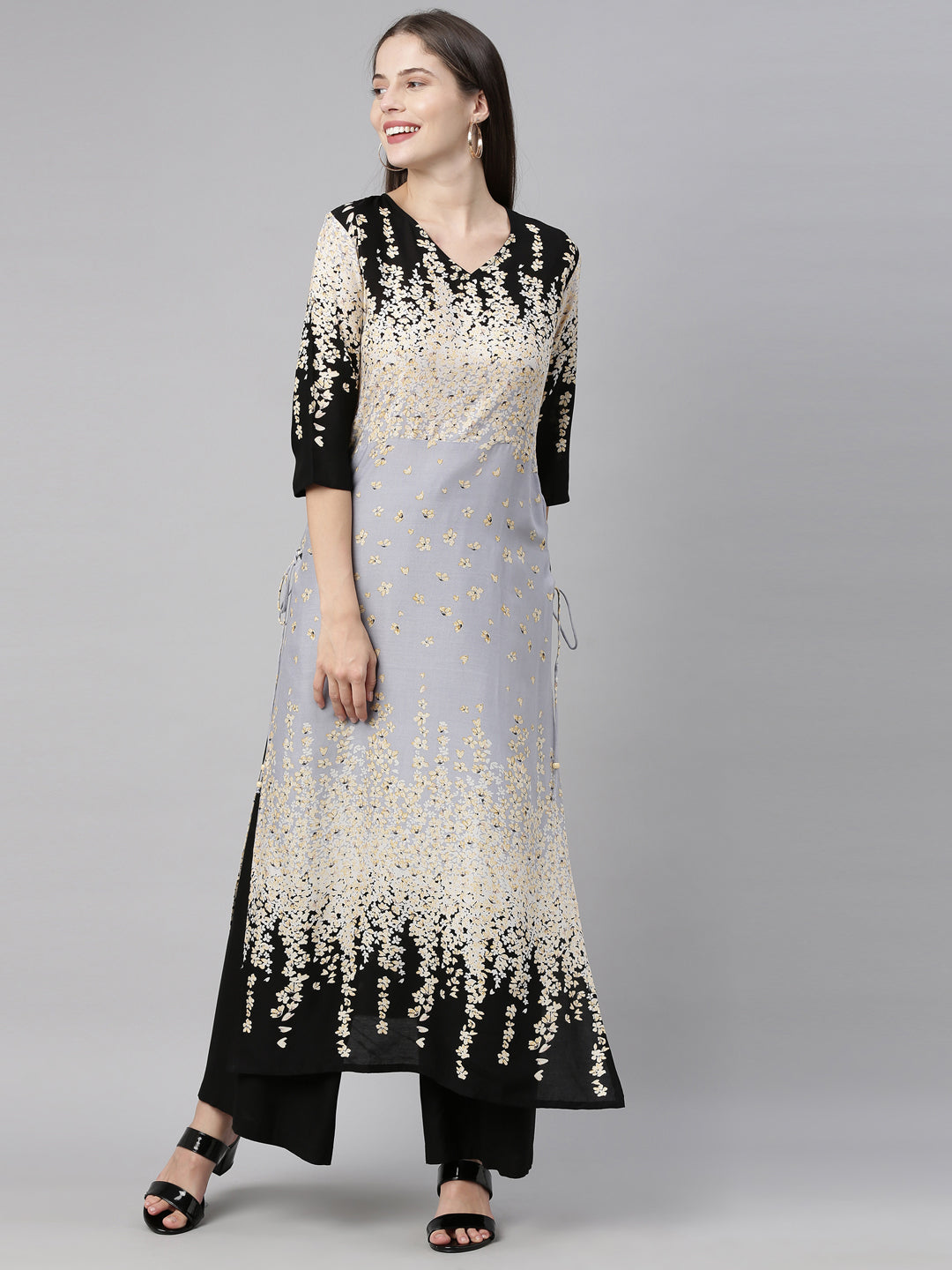 Neerus Grey Color Rayon Fabric Tunic