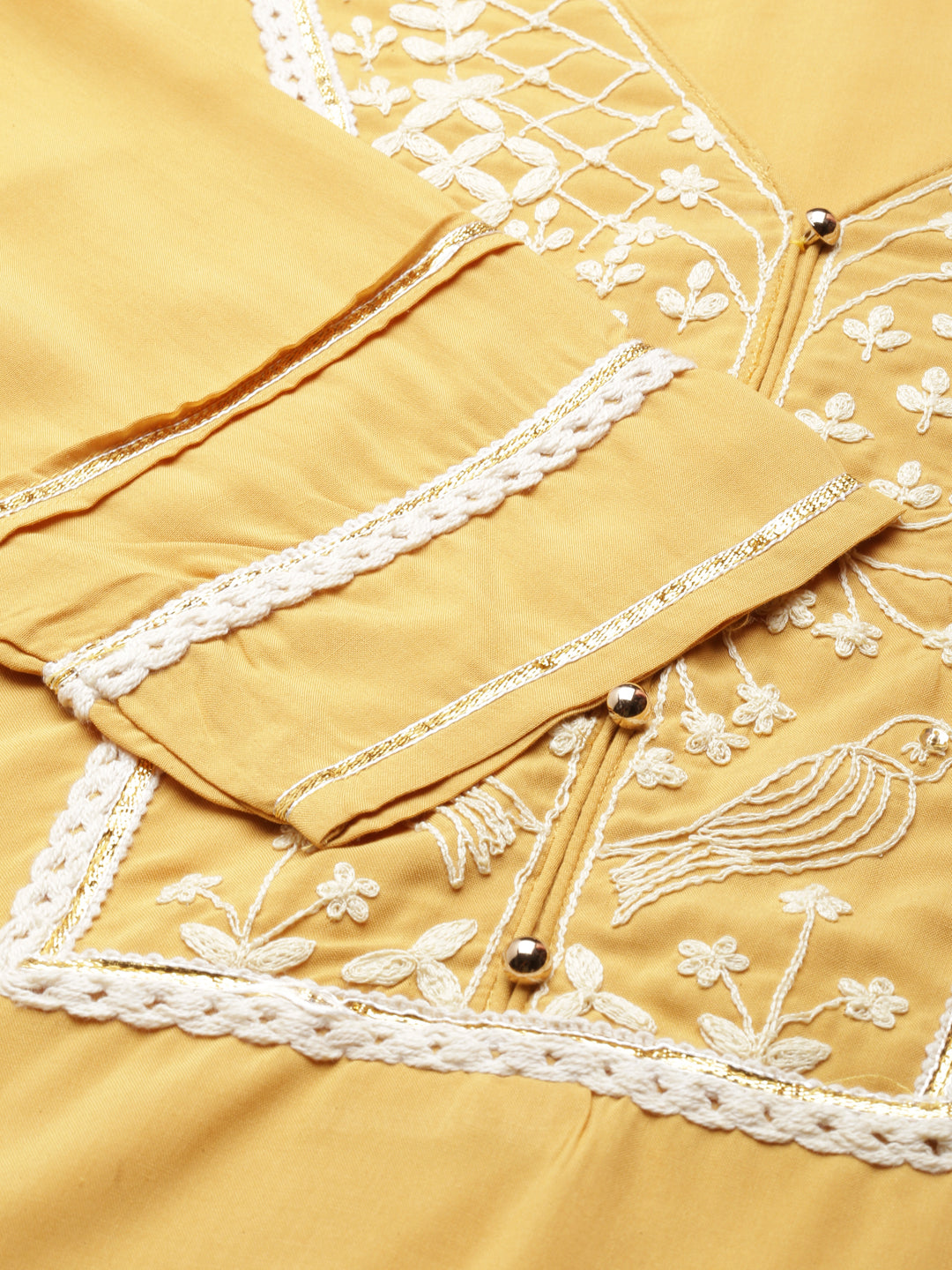 Neerus Mustard Straight Embroidered Viscose Rayon Kurtas