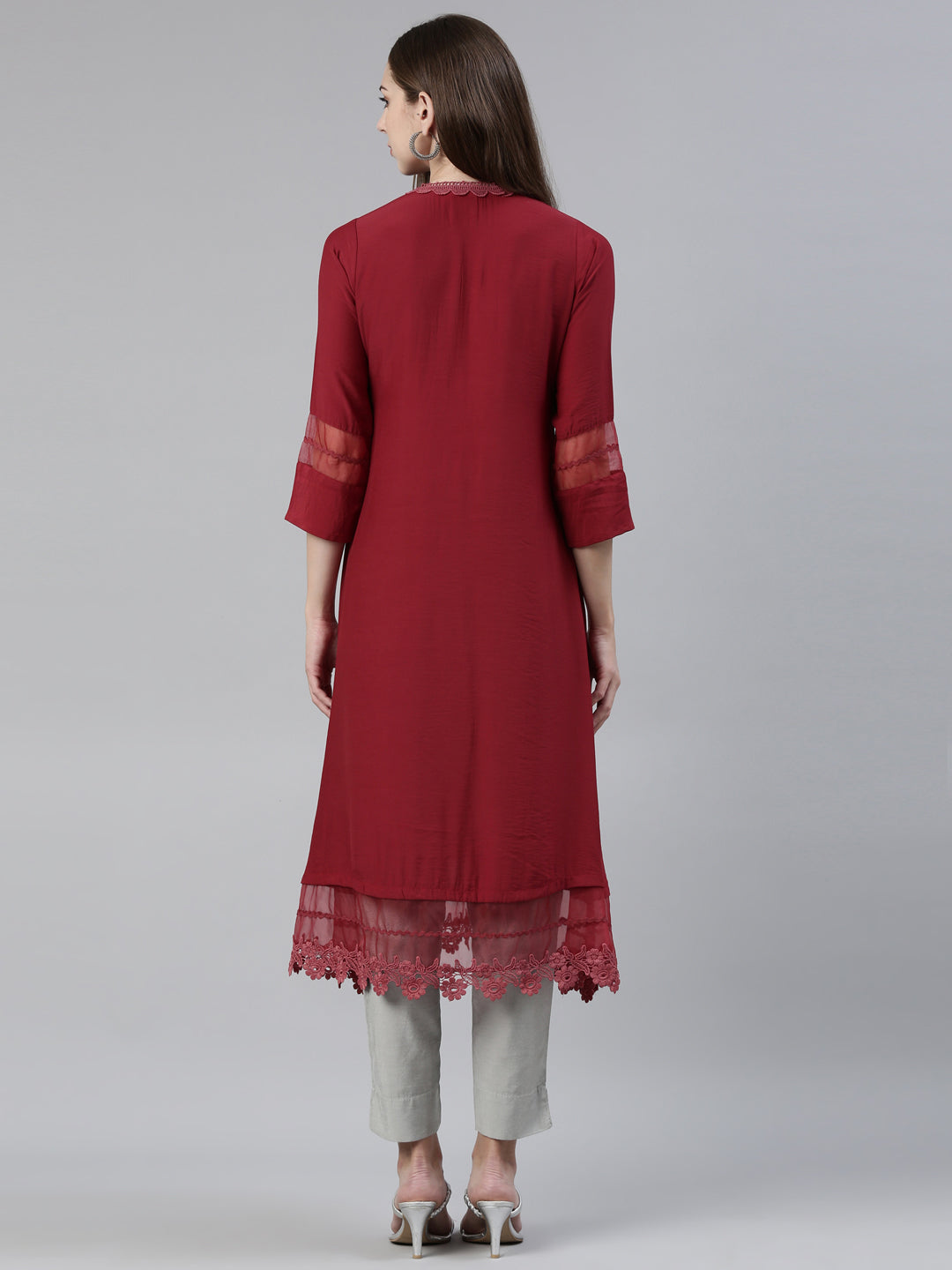 Neerus Maroon Straight Regular Viscose Rayon Kurtas